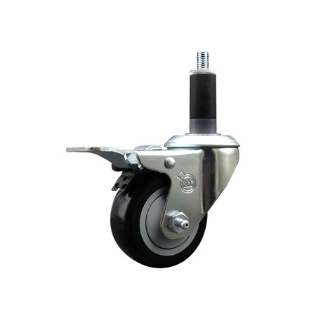Service Caster 3'' Black Poly Swivel 1-1/8'' Expanding Stem Caster Total Lock Brake SCC-EXTTL20S314-PPUB-BLK-118